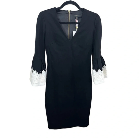 New Ted Baker Rastrel Sheath Dress Black White Bell Sleeve NWT Cocktail XS - Picture 4 of 14